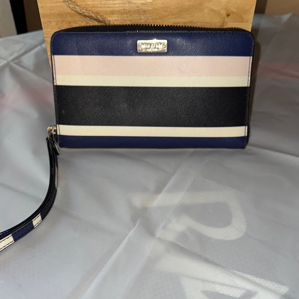 Kate Spade Navy and Cream Striped Wristlet